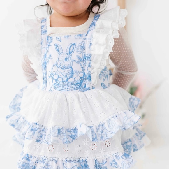 Blue and White Ruffled Kids Formal Dress - Picture 1 of 3